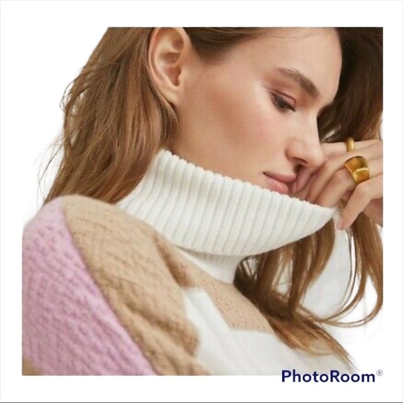 CALLAHAN KNIT Anthropologie Pastel Striped Turtleneck Poncho Sweater Small - Picture 3 of 11